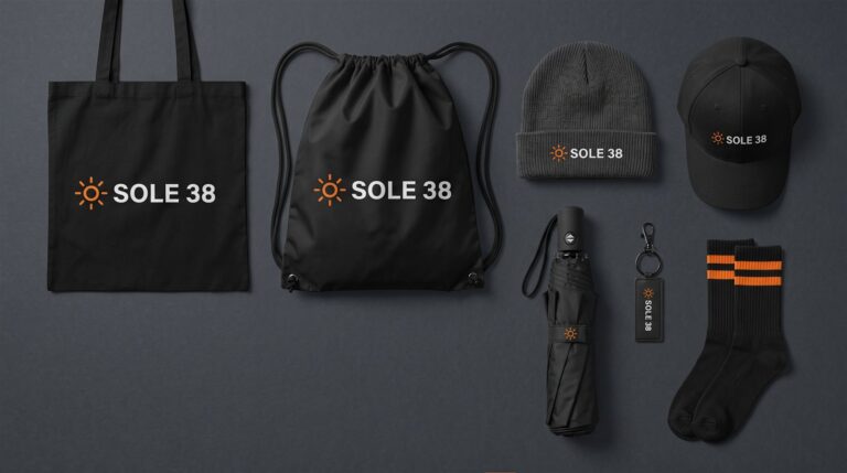 Kit di gadget neri personalizzati con logo arancione