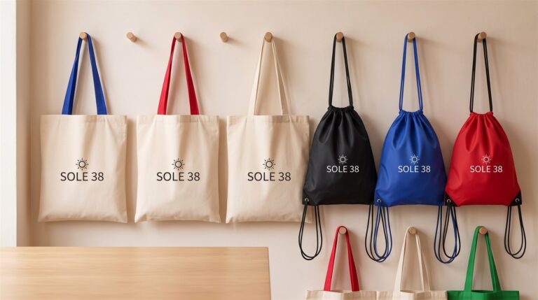 Shopper e sacche zaino personalizzate appese