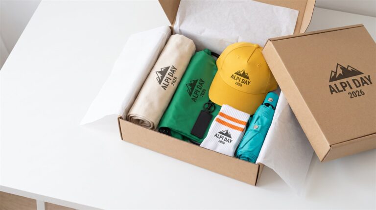 Scatola con gadget personalizzati per un evento