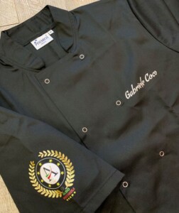 giacca cuoco personalizzata manica corta nera due stampe