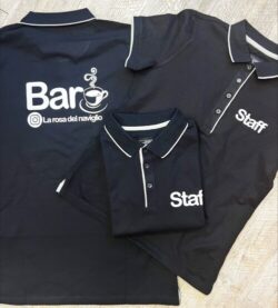 polo nera team strisce argento